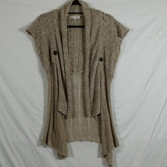 F.O.N.D. Women's Beige Open Waterfall Cardigan Lagen Look Sweater Size S/M - Picture 1 of 8
